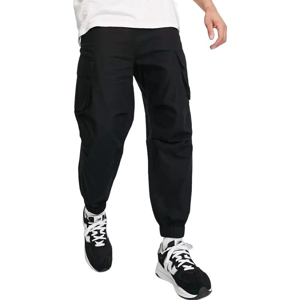 ASOS Design Cargo Tapered Trousers in Black, Size 29X30​​​​​​